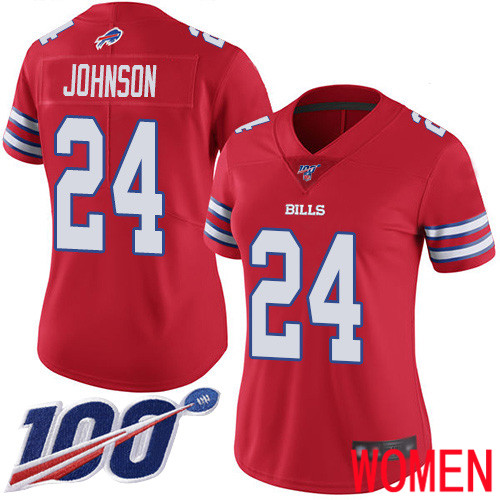 Women Buffalo Bills #24 Taron Johnson Limited Red Rush Vapor Untouchable 100th Season NFL Jersey